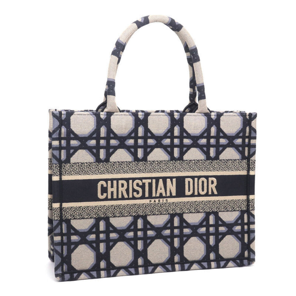 Dior Book Tote Canvas Embroidered Blue Cannage Bag Navy - Picture 2 of 6